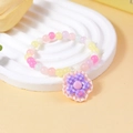 Pulsera de cuentas macaron con colgante de flor a cuadros morados para niños - Colgante de Flor Morada (#5)