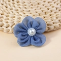 Handmade blue chiffon flower with pearl center for DIY hair accessories and clothing - Blue (#12)