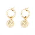Goldene Creolen mit aufwendigen geometrischen runden Durchbruch-Anhängern im Vintage-Stil - Gold Hohle Runde Anhänger