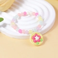 Pulsera de cuentas color macarrón con un lindo colgante de conejo y flor en rosa y menta - Colgante de Flor de Conejo (#7)