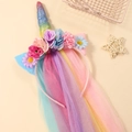 Rainbow unicorn headband for girls with colorful tulle veil and silk flower crown - Rainbow
