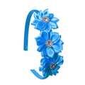 Serre-tête bleu ciel à fleurs en satin avec cristaux brillants pour filles - Bleu sarcelle