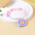 Pulsera de cuentas macaron dulce con colgante de flor para niños en variante lila - Flor Cuadrada Morada (#9)