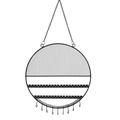 Circular black metal wall-mounted jewelry organizer with mesh and hooks - Round Grid