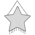 Black star-shaped metal jewelry wall organizer with wire grid and 10 bottom hooks - Black Star