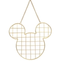 Golden Mickey-shaped metal grid wall organizer with hanging chain for jewelry display - Panda Head