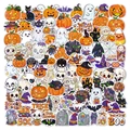 Macro shot of holographic Halloween stickers featuring pumpkins, ghosts and skulls - 100PCS Original Holographic Halloween Style A