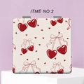 Close-up of portable makeup mirror with white faux leather and red heart print - White Red Heart Bow (XYHHB01220)