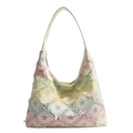 Borsa tote in denim bianco panna con stelle colorate sfumate e bordi sfrangiati - Bianco Sfumato