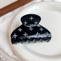 Elegante fermaglio per capelli in acetato nero con delicati fiori di strass luccicanti - 6.5cm / Nero
