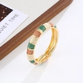 Detail of bohemian gold-plated enamel hinge bracelet with vintage green and orange textures - Gold & Sand Coffee Green