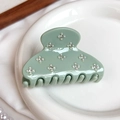 Elegante pinza per capelli verde menta in acetato con fiori di perle e strass - 6.5cm / Verde