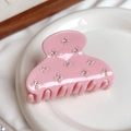 Elegante molletta per capelli rosa in acetato con fiori di perle e cristalli - 6.5cm / Rosa