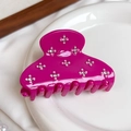 Elegant fuchsia hair claw clip decorated with pearls and crystals for women. - 6.5cm / Rose Red