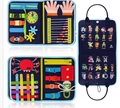 Blue felt busy board for toddlers featuring clock, gears, and alphabet learning panels - Crab Learning Board / 24*28