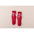 Chaussettes de Noël rouges aimantées se tenant la main avec flocons et détails bonhomme de neige - Style Bonhomme de Neige avec Écharpe / Rouge avec Écharpe
