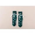 Chaussettes magnétiques vert foncé avec yeux 3D et motif de flocons de neige de Noël - Style Bonhomme de Neige avec Écharpe / Vert avec Écharpe
