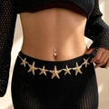 Elegant golden metal starfish waist chain belt with adjustable link for women's dresses - X895 Golden Heavy Industry Starfish