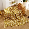 Yellow muslin cotton baby swaddle blanket featuring white rainbow and flower patterns - Smt098-s177 / 120*110
