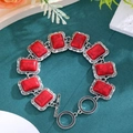 Bohemian vintage bracelet with rectangular red stones and silver floral metal frame - Rectangular Style(A054) / Red