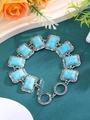Detail of bohemian turquoise bracelet with retro silver engraving and toggle clasp closure - Rectangular Style(A054) / Lake Blue