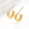 Pendientes de aro en C geométricos de plata S925 bañados en oro con diseño de tres hilos - Plata 925 / Dorado