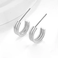 Pendientes de botón geométricos en plata de ley S925 con diseño de tres líneas y forma de C - Plata 925 / Plateado