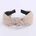 Beige wide headband for women featuring a stylish knotted fabric design and non-slip lining - Khaki