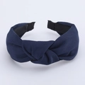 Classic navy blue knotted wide headband with high-quality twill fabric texture - Navy Blue