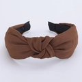 Minimalist wide cross knot hairband in classic dark brown fabric with twill texture - Coffee