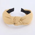Elegant beige wide knotted headband with twill fabric texture for women's hair styling - Turmeric