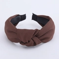 Minimalist brown wide headband with central twist knot and premium twill fabric texture - Dark Coffee