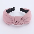 Minimalist twisted wide headband for women in elegant dusty pink textured fabric - Pink