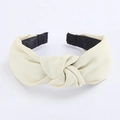 Classic wide top knot headband in cream beige fabric with textured diagonal pattern - Ivory White