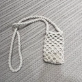 Handmade bohemian style cream woven phone bag with braided cotton rope shoulder strap - Beige