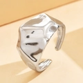 Minimalist silver irregular hammered texture open stainless steel ring in liquid metal style - Irregular Open Ring (Steel Color) / Steel
