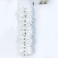 Close-up of 10-piece white grosgrain ribbon bow hair clips on display card for baby girls - White