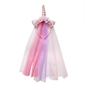 Rainbow unicorn headband with pink floral accents and long gradient mesh veil for girls - Pink