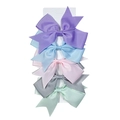 Five-piece grosgrain ribbon bow hair clips set in pastel purple blue pink grey and green - Pastel Color Series