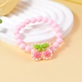 Pulsera de cuentas rosas para niñas con colgante de cereza a cuadros y lazo verde dulce - Cereza de Cuentas Rosas (#15)