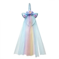 Rainbow unicorn headband with blue horn, colorful flowers and long gradient tulle veil - Blue
