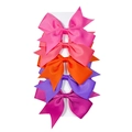 Set of 5 colorful grosgrain ribbon swallowtail bow hair clips on white display card - Warm Tone Series