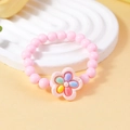 Pulsera de cuentas rosas para niños con colgante de flor colorida y brillo sutil - Flor Multicolor de Cuentas Rosas (#17)