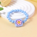 Dulce pulsera de cuentas macaron con cuentas azul cielo y amuleto de flor de suerte - Cuenta Azul Cuadrado Morado (#18)