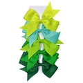 Set of five gradient green grosgrain ribbon hair clips with swallowtail bows on a white card - Combination 6