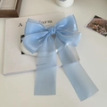 Elegante lazo para el cabello de organza azul claro con cintas largas y clip - Azul