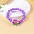 Pulsera de cuentas moradas con un colgante de tulipán de la suerte para niñas - Tulipán de Cuentas Moradas (#19)