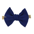 Soft nylon baby headband with navy blue waffle fabric bow and stretchy seamless band - Dark Blue
