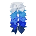 Set of 5 gradient blue grosgrain ribbon hair bows with long tails on display card - Blue Gradient Series