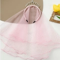 Serre-tête princesse rose avec couronne argentée, voile en tulle et paillettes dorées - Couronne en Maille à Pois Rose Clair